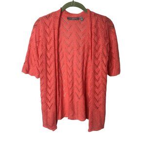 NY Collection Cardigan Sweater Women Petite Small Orange Short Sleeve Open Front